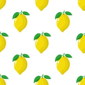 Seamless pattern with fresh whole lemon fruit on white background. Vector. 스톡 일러스트