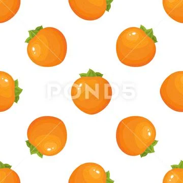 Seamless pattern with fresh whole persimmon fruit isolated on white ...