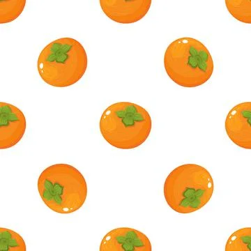 Seamless pattern with fresh whole persimmon fruit isolated on white backgroun Stock Illustration
