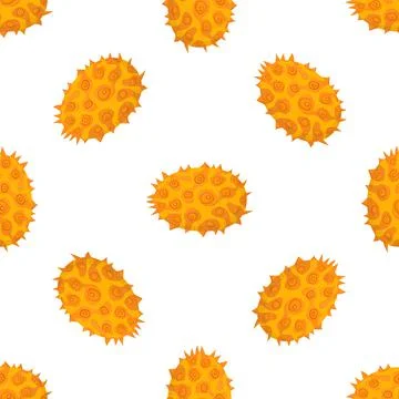 Seamless pattern with fresh whole yellow kiwano fruit isolated on white backg Stock Illustration
