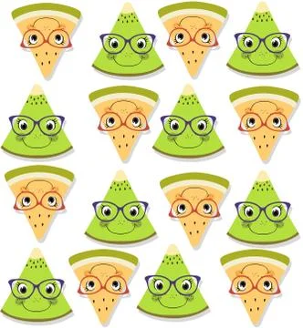 Seamless pattern with fresh yellow melon and green kiwi. Drop shadow. Summer  Illustrazione stock