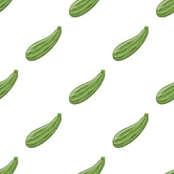 Seamless pattern with fresh zucchini isolated on white background. Vector. Stock Illustration