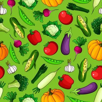 Seamless pattern of freshly harvested vegetables Stock Illustration