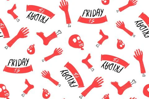 Seamless pattern Friday 13 with torn body parts Illustrazione stock