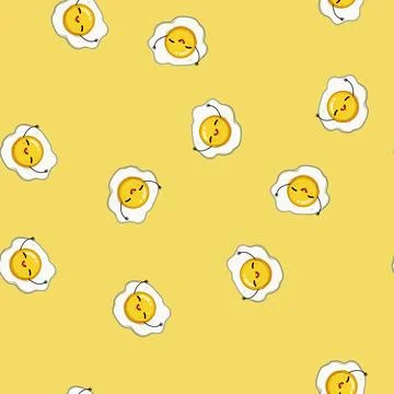 Seamless pattern fried egg character cartoon vector Stock Illustration
