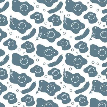 Seamless pattern of fried eggs and sausages in monochrome style, ideal for .. Stock Illustration