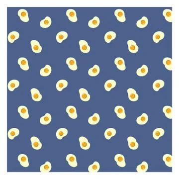 Seamless pattern of fried eggs on a blue background. Pattern for fabric Stock Illustration