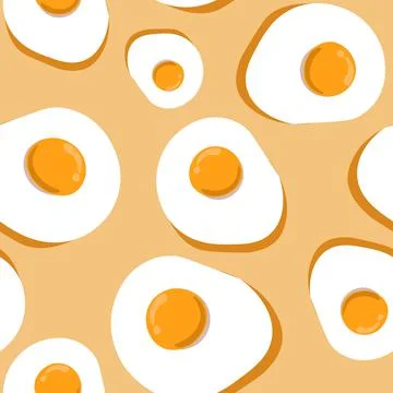 Seamless pattern of fried eggs, morning food repetitive illustration. Stock Illustration