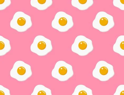 Seamless pattern of fried eggs on pink background - Vector illustration Stock Illustration
