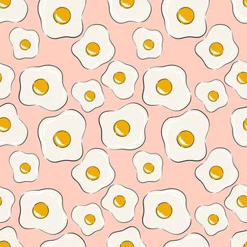 Seamless pattern with fried eggs on pink background for kitchen or food design Stock Illustration