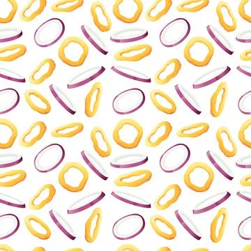 Seamless pattern fried onion rings tasty snacks for beer fast food vector Stock Illustration