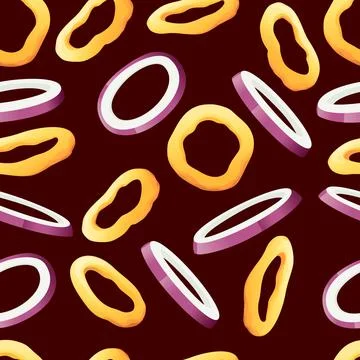 Seamless pattern fried onion rings tasty snacks for beer fast food vector ill Stock Illustration