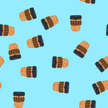 Seamless pattern friendly coffee cup reusable cartoon vector Stock Illustration