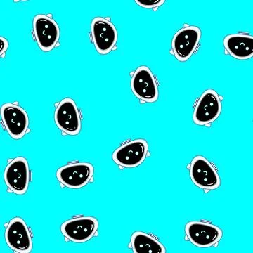 Seamless pattern Friendly robot head smiling with glowing blue eyes Stock Illustration