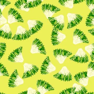 Seamless pattern frisee salad on bright yellow background. Modern ornament wi Stock Illustration