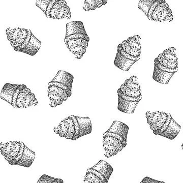 Seamless pattern frosting cupcake sketch hand drawn Stock Illustration
