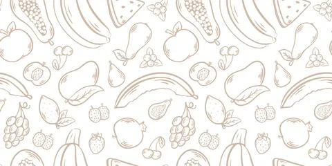 Seamless pattern with fruit and berry silhouettes Stock Illustration