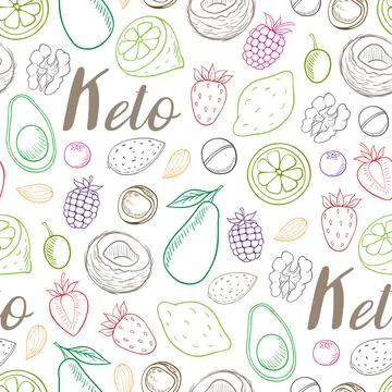Seamless pattern with fruit and nut for the keto diet. イラスト素材