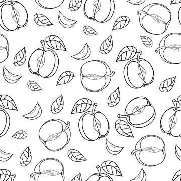 Seamless pattern with fruit Apple on white background. Line outline hand dr.. Stock Illustration