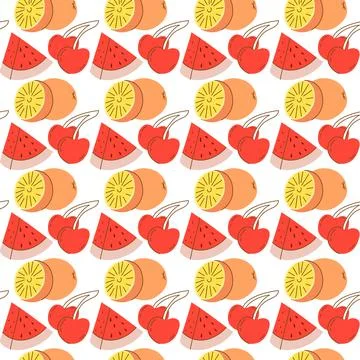 Seamless pattern with fruit background element watermelon, orange, cherry. ha Illustrazione stock