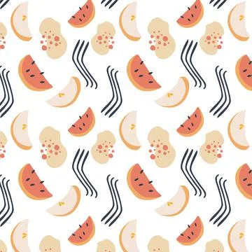 Seamless pattern with fruit background element watermelon and pear slices. De Stock Illustration