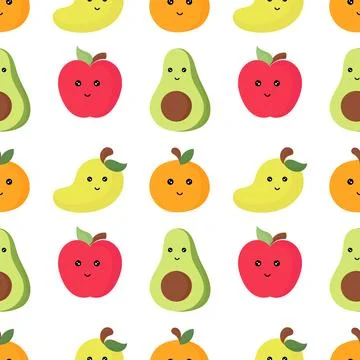 Seamless pattern of fruit character illustrations Stock Illustration