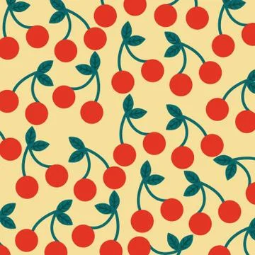 Seamless pattern fruit fresh cherry image Stock Illustration