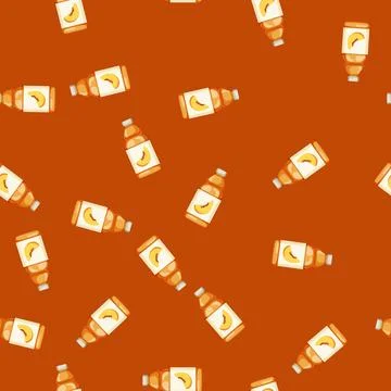 Seamless pattern fruit juice bottle cartoon vector Stock Illustration