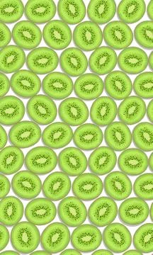 Seamless pattern fruit kiwi piece with shadow on white background, Vector ill Stock Illustration