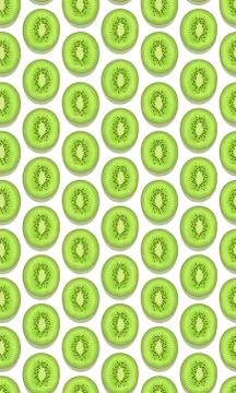 Seamless pattern fruit kiwi piece with shadow on white background, Vector ill Illustrazione stock