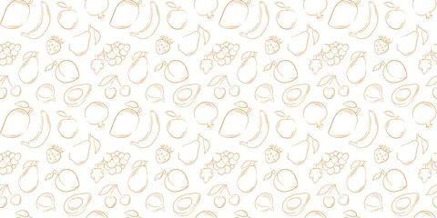 Seamless pattern with fruit in line art style. Design for wrapping paper Stock Illustration