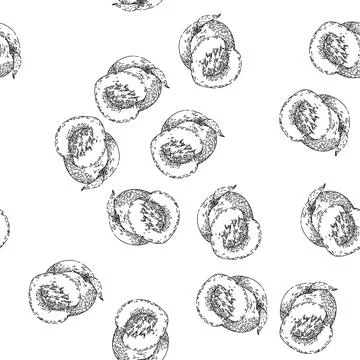 Seamless pattern fruit peach sketch hand drawn Illustrazione stock