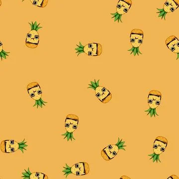 Seamless pattern fruit pineapple character cartoon vector Stock Illustration