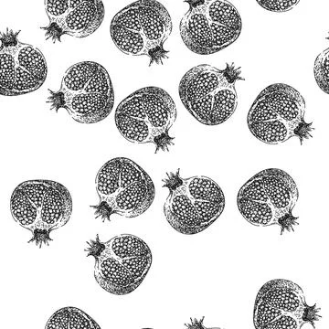 Seamless pattern fruit pomegranate sketch hand drawn Stock Illustration