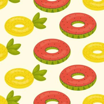 Seamless pattern, fruit shaped swim lap, pineapple and watermelon, kids inf.. Illustrazione stock