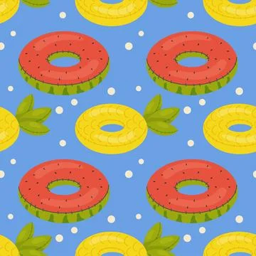Seamless pattern, fruit shaped swim lap, pineapple and watermelon, kids inf.. Illustrazione stock