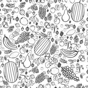 Seamless pattern with fruits and berries Stock Illustration