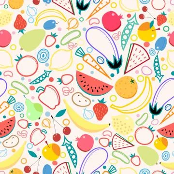 Seamless pattern fruits and vegetables Stock Illustration