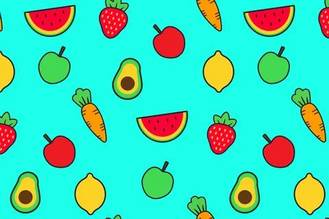 Seamless pattern of fruits and vegetables. Stock Illustration