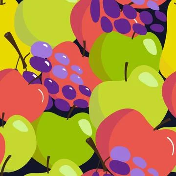 Seamless pattern with fruits apple grape and pear Illustrazione stock