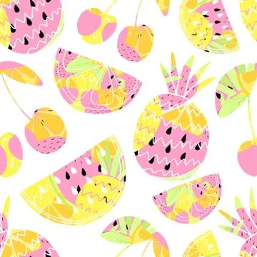 Seamless pattern with fruits. Cute summer background. Vector illustration. Stock Illustration