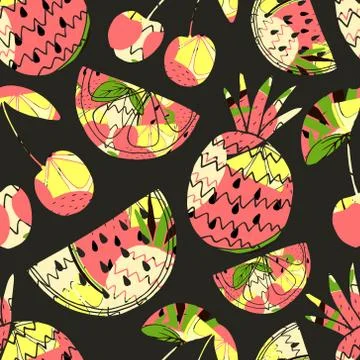 Seamless pattern with fruits. Cute summer background. Vector illustration. Stock Illustration
