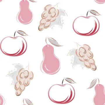 Seamless pattern with fruits in hand drawn style - vector illustration Stock Illustration