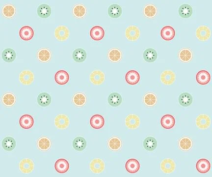 Seamless pattern of fruits. Light blue background. Stock Illustration