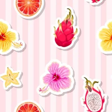 Seamless pattern with fruits on striped background Stock Illustration