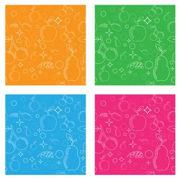 Seamless pattern with fruits such as pear, apple. cherries, plums and grapes. Stock Illustration