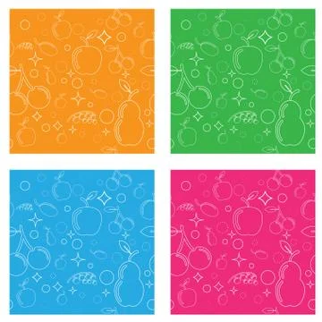 Seamless pattern with fruits such as pear, apple. cherries, plums and grapes. Stock Illustration