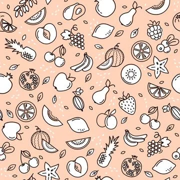 Seamless pattern with fruits. Vector hand drawn illustration Stock Illustration