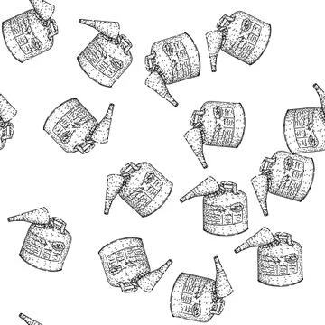 Seamless pattern Fuel can with pouring spout, vintage engraving style drawing Stock Illustration