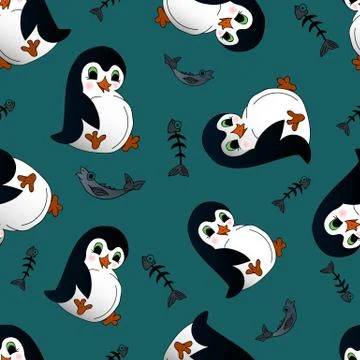 Seamless pattern with a full penguin Stock Illustration
